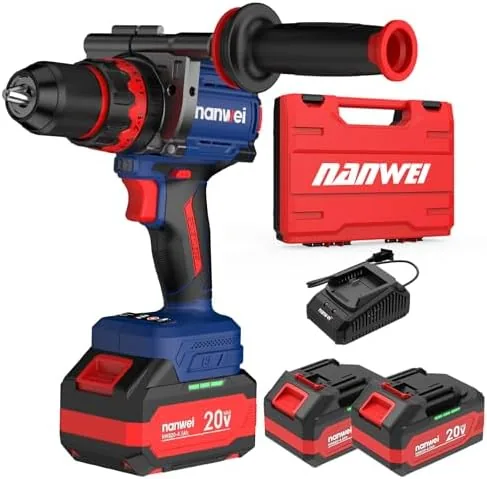 nanwei hammer drill1450in lbs26000bpm12 keyless metal chuck203 clutch2x40ah batteries20v brushless cordless impact drill kit for drilling brick wall metal woodconcrete